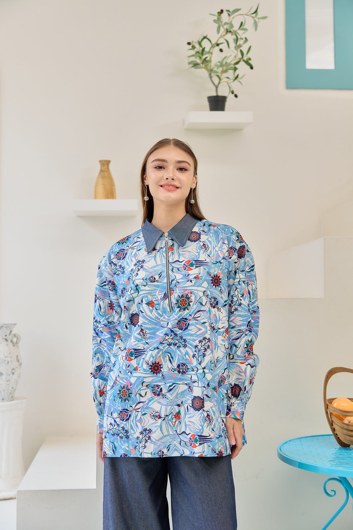 SAAMU ITM Long Sleeve Shirt Denim Collar
